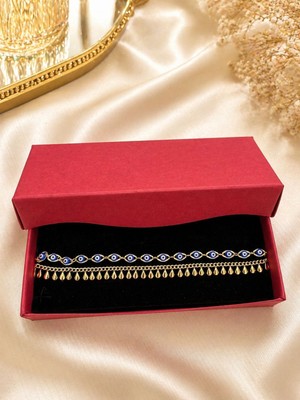 Ascera Nazar Boncuğu Bileklik Seti – Gold Çelik Mavi Nazar Boncuklu & Damla Detaylı Kadın Bileklik | 2’li Set