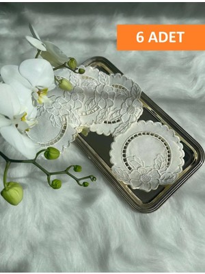 Handanca 6'lı Delik Işi Nakış Işlemeli Kokteyl Sunum Peçetesi ( 6 Adet )