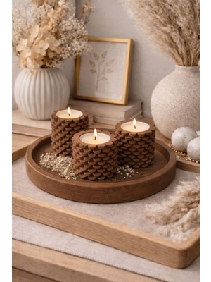Handanca 3'lü Tabaklı Şamdanlık Veya Mumluk Kahve Rengi