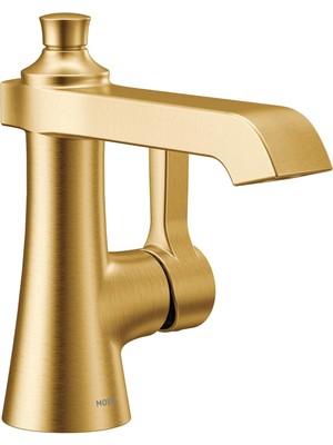 Moen S6981BG Tek Kollu Tek Delikli Banyo Bataryası, Drenaj Montajlı, Fırçalanmış Altın