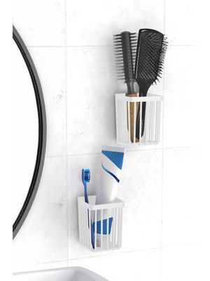 PremiumPort Pratik 2'li Set Diş Fırçalık ve Tarak Düzenleyici, Banyo Rafı Seti