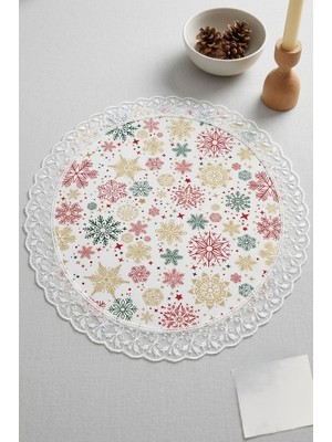 Rona Home Kar Tanesi Desenli Yuvarlak Yılbaşı Runner - 60 cm Dekoratif Supla