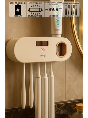 PremiumPort Uvc Sterilizatör Diş Fırçası Sıkacağı ve Tutucusu, Bej