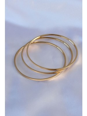 Twin Store 316L Çelik Gold Renk 3'lü Ajda Model Kadın 60 mm Bilezik