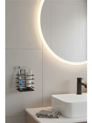 PremiumPort Modern Siyah Paslanmaz Metal Banyo Diş Fırçalık Tutucu