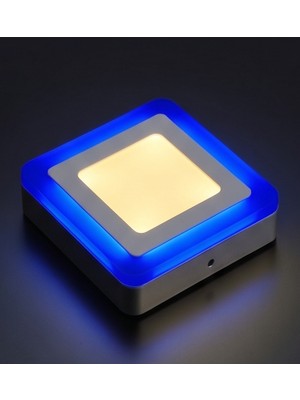 Cnl Kare Sıva Üstü LED Spot Armatür 9 Watt Çift Renk Üç Kademe Mavi Günışığı Gece Lambası