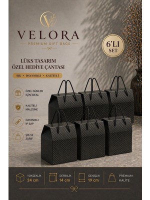 Kolix Velora 6'lı Premium Karton Poşet Hediye Paketi Karton Çanta  24X14X20CM