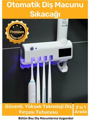 PremiumPort Güneş Enerjili USB Şarjlı Otomatik Diş Macun Sıkıcı ve Fırça Tutucu Set