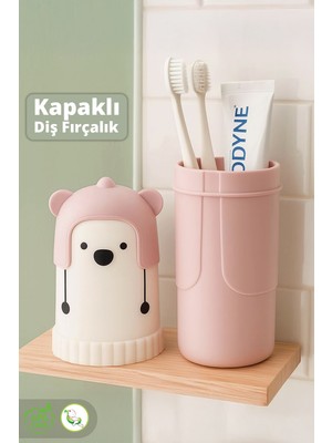 PremiumPort Hayvan Figürlü Diş Fırçalık, Seyahat ve Saklama Kabı, Pembe