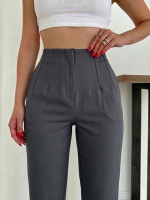 Lindalina Tekstil Kadın Slim Fit Zr Yüksek Bel Pensli Küçük Beden Kumaş Pantolon