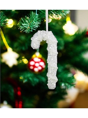 My Balli Store Yılbaşı Süsü Incili Simli Baston Beyaz 15 cm