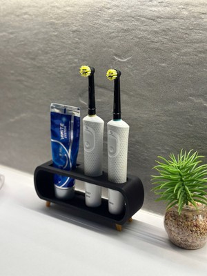 PremiumPort Şarjlı ve Pilli Diş Fırçası Tutucu Stand, Şık ve Kullanışlı Siyah Tasarım