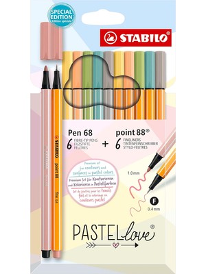 Stabilo Point 88 & Pen 68 Pastellove - Ince Keçe Uçlu Kalem ve Keçe Uçlu Boya Kalemi - 12'li Paket -
