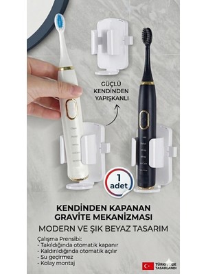 PremiumPort Elektrikli Diş Fırçası Tutucu ve Düzenleyici, Yapışkanlı, Pratik Kullanım