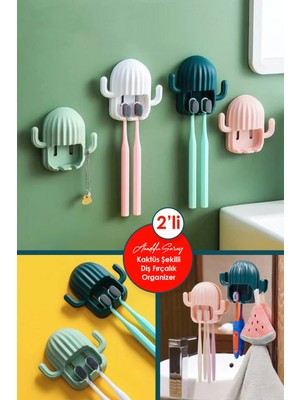 PremiumPort 2'li Kendiliğinden Yapışkanlı Kaktüs Diş Fırçalık ve Makyaj Organizer