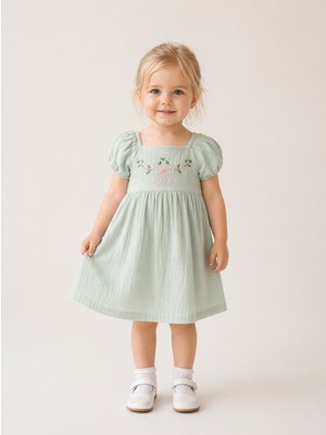 Harika Kids Kız Bebek Muslin Kumaş Elbise %100 Pamuklu