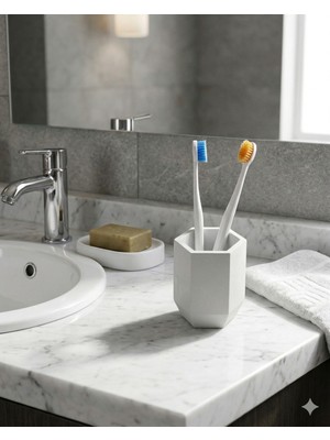 PremiumPort Modern Altıgen Diş Fırçalık ve Banyo Düzenleyici, Şık ve Fonksiyonel