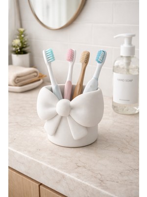 PremiumPort Fiyonk Detaylı Seramik Görünümlü Diş ve Makyaj Fırça Standı