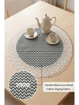 Rona Home Yuvarlak Masa Runner Fransız Güpür Detaylı Ranır Çap 60 cm Modern Tasarım