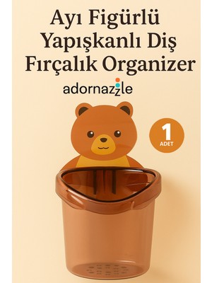 PremiumPort Ayı Figürlü Yapışkanlı Diş Fırçalık Organizer, Süper Güçlü, Delme Yöntemsiz