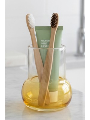 PremiumPort Modern Minimalist Cam Diş Fırçalık, Banyo Organizeri, 11 Cm, Kehribar Sarısı