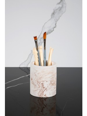 PremiumPort Şık Mermer Desenli Beton Banyo Diş Fırçalık Seti