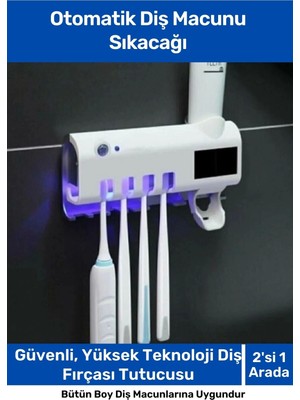 PremiumPort Güneş ve USB ile Çalışan Otomatik Diş Macunu Sıkıcı, 4'lü Diş Fırçalık Seti