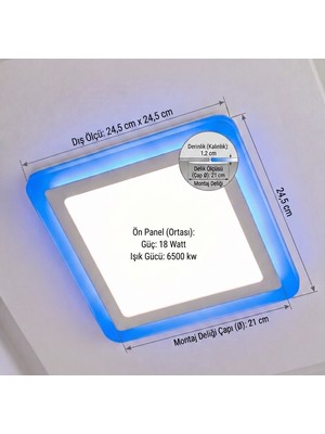 Cnl Kare Sıva Altı LED Spot Aydınlatma 24 Watt Çift Renk 3 Kademe Mavi Beyaz Gece Lambası Armatür