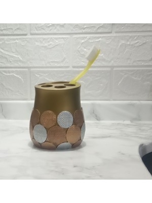 PremiumPort Altın Puanlı Poliresin Diş Fırçalığı, 9X9X10CM, Şık Banyo Seti