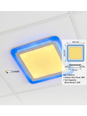 Cnl Kare Sıva Altı LED Spot Aydınlatma 24 Watt Çift Renk 3 Kademe Mavi Günışığı Gece Lambası Armatür