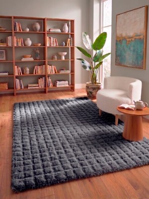 Saraz Halı Lux Bubble Ekstra Yumoş Peluş Halı Kaymaz Taban Puffy Tavşan Tüyü Halı Antrasit