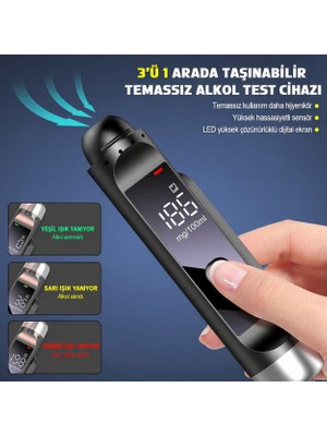 Techtic 3’ü 1 Arada Yüksek Hassasiyetli Alkolmetre Taşınabilir Güvenlik Çekici Numaratör Siyah