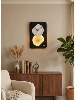 Serengeti Art Nairobi Ledli Ahşap Salon Duvar Saati Quartz Ultra Sessiz Mekanizma 55 cm x 34 cm