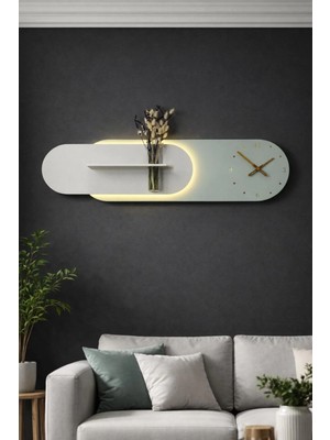 Serengeti Art Kardelen Ahşap Pilli Ledli Iskandinav Tarzı Salon Duvar Rafı Modern Çiçeklik 110 x 28 cm