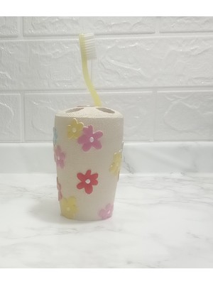 PremiumPort Renkli Papatyalı Poliresin Diş Firçalık, Banyo Seti, 5X5X11 cm