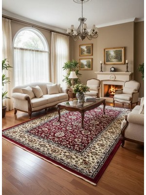 Asaryün Asar Yün Ipek H5500A Koyu Kırmızı Allover Çiçekli Halı 150X233
