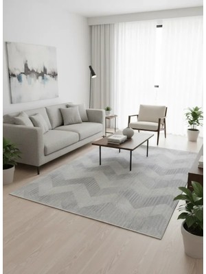 Stil 10001A Krem Halı 200X290 | Şevron Ok Işareti Desenli Krem Halı