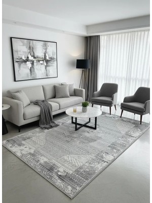 Kevser Kilyos NU1149 Antrasit Geometrik Eskitme Halı 150X233