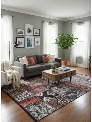 Bellino 4974 Kırmızı Siyah Kilim Patchwork Halı 160X230