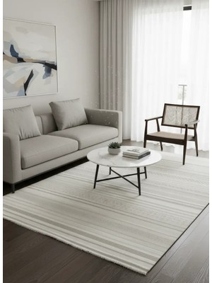 Stil 80265C Bej Halı 200X290 | Şeritli Etnik Bordürlü Modern Halı