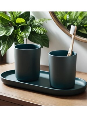 PremiumPort Şık ve Pratik Minimalist Diş Fırçası Tutucu Seti, Tepsili