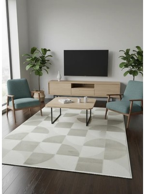 Veseo Armoni 40175A Krem Açık Bej Halı 200X290 | Daire Parçalı Geometrik Halı