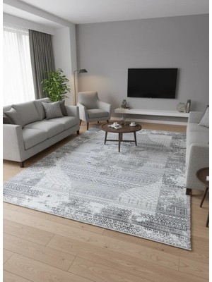 Kevser Kilyas NU1149 Antrasit Vintage Yatay Çizgili Halı 200X290