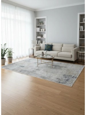 Asaryün Moda H4874 Mavi Gri Eskitme Patina Klasik Salon Halısı 150X233 — Saçaklı