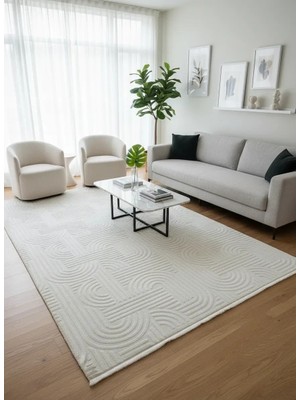Stil 08374L Krem Halı 200X290 | Kavisli Labirent Desenli Modern Halı