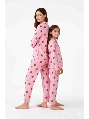 Arn Homewear Çilek Desenli Kısa Kollu Anne Kız Çocuk Kombini Pijama Takımı (Bir Takım Fiyatıdır