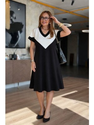 Flamex Kadın Kısa Kollu V Yakalı Kısa Modal Elbise