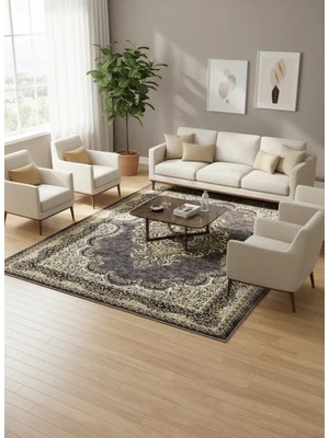 Hereke Classic 7563F Koyu Gri Altın Gold Madalyonlu Halı 200X290