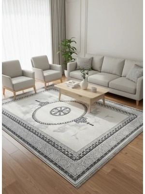 Kevser Kilyos NU1161 Antrasit Madalyonlu Halı 150X230