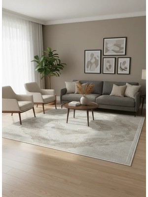 Asaryün Asar Yün Moda H6847 Bej Madalyonlu Klasik Halı 200X290